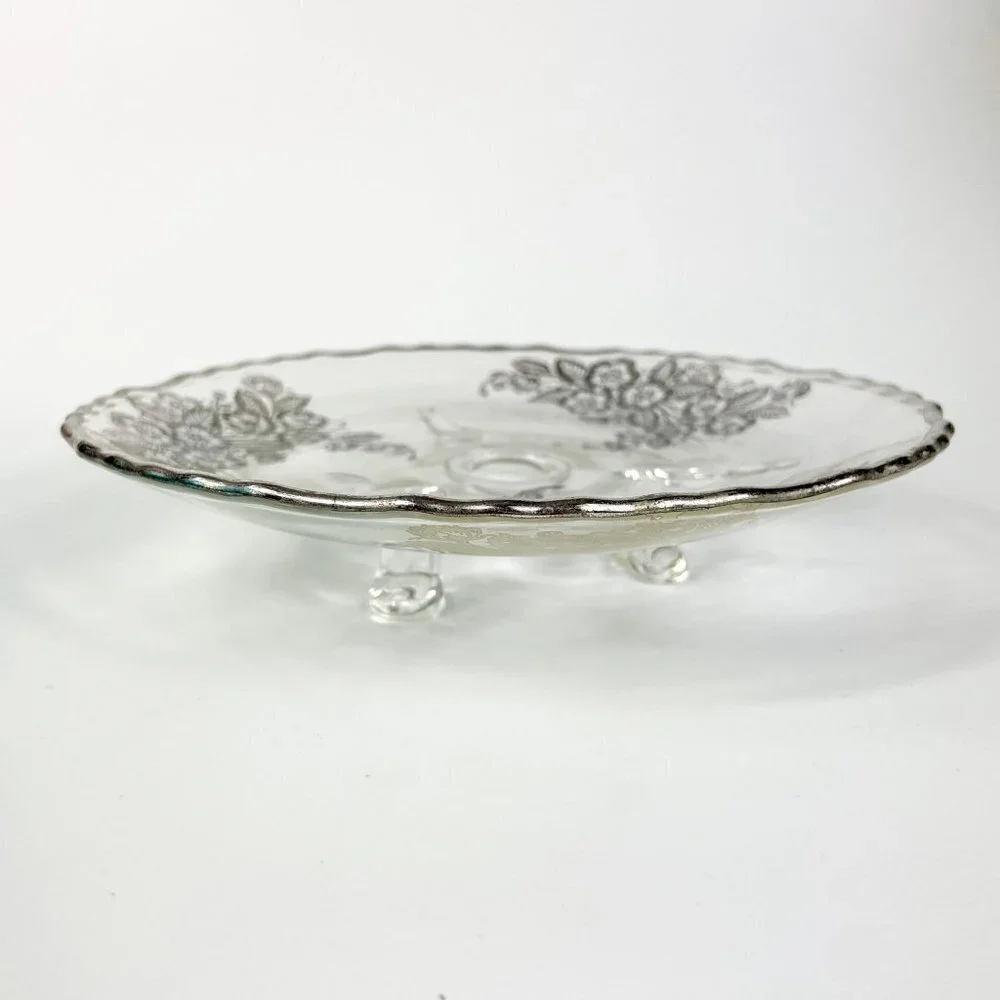 Viking 3-footed  Crystal Clear Lemon Plate Silver Overlay